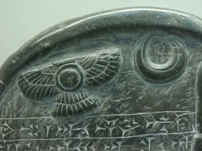 Winged disc and a crescent on a stone